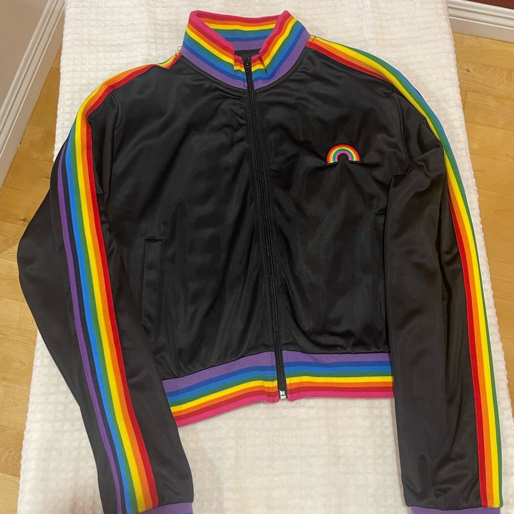 CLUB EXX - Black Rainbow Trim Bomber Jacket